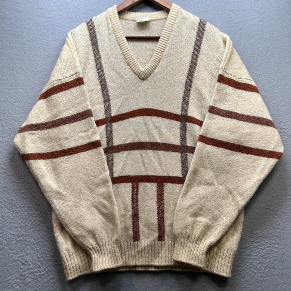 Vintage Sweater Mens XL Shetland Wool V Neck Made England 90s Layering Granola - Picture 1 of 16